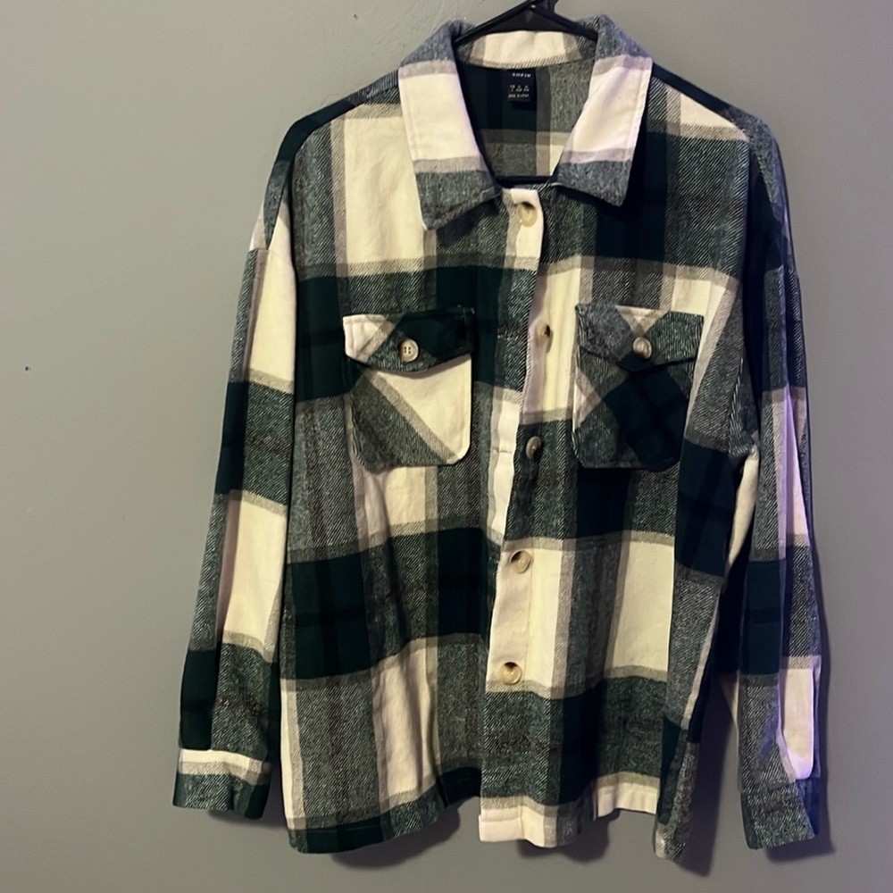 Shein dark green,white and grey flannel. Barely worn